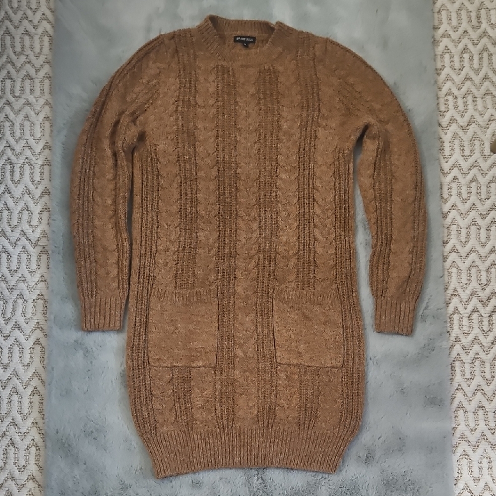 Brave Soul Tan Cable Knit Sweater Dress